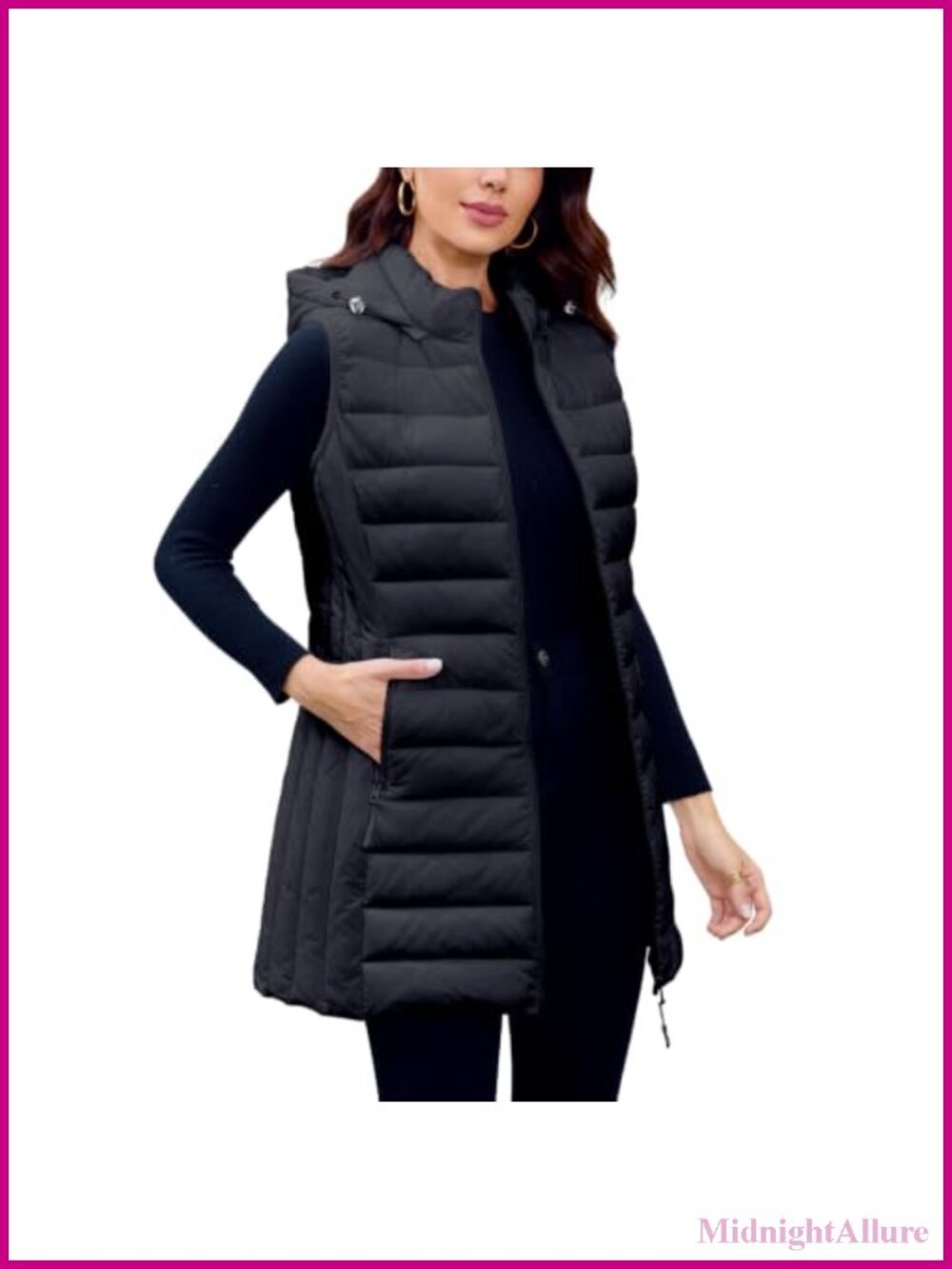 Women's Long Puffer Vest Lightweight Packable Sleeveless with Pockets